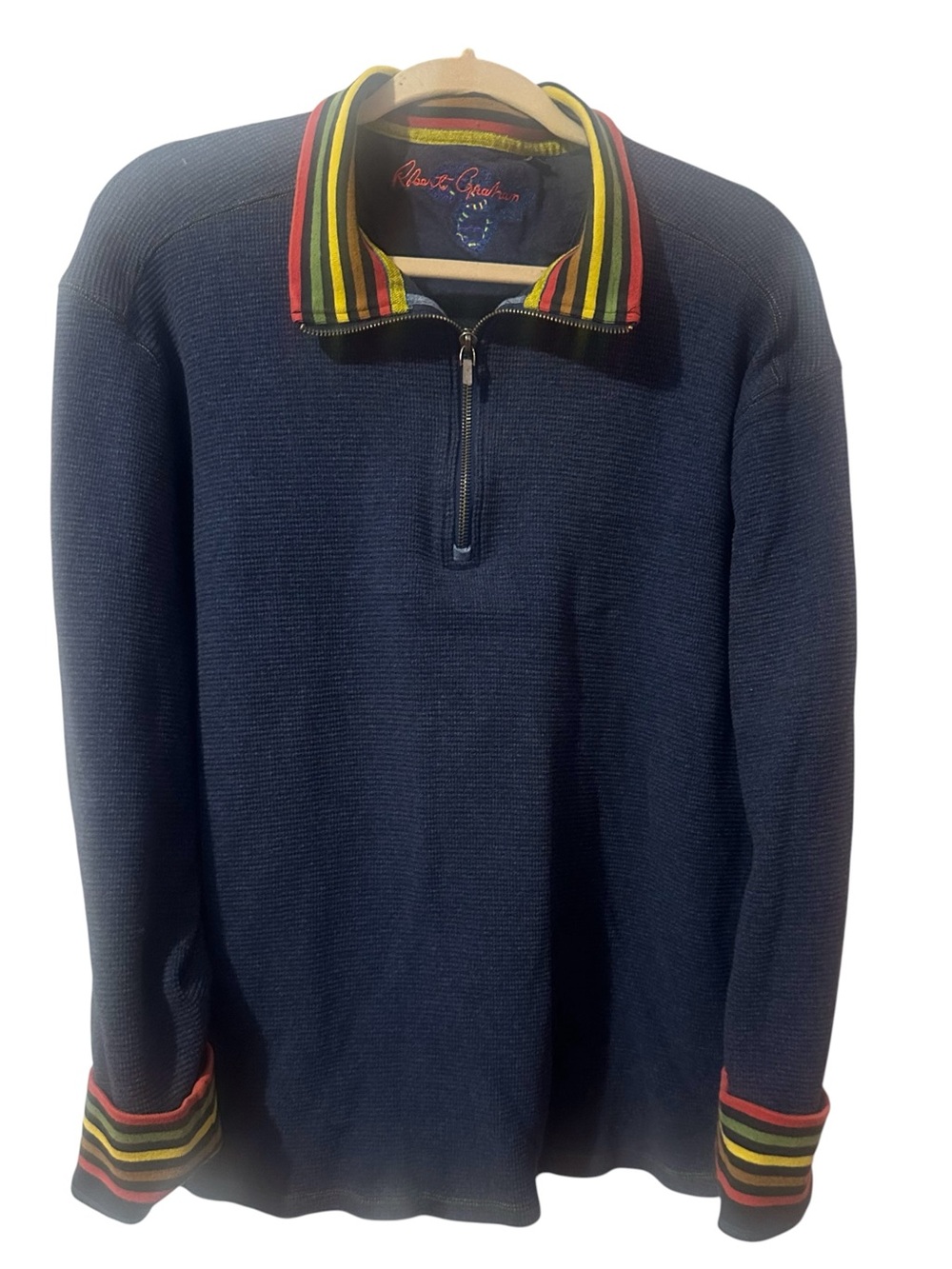 Robert Graham 1/4 zip pullover sweater colorful stripes collar and sleeves 3x